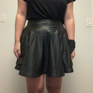 Milly Leather Pleated Skirt